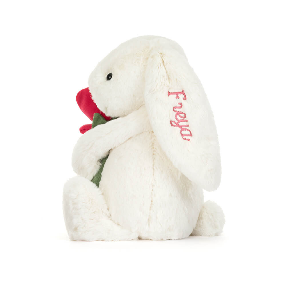Personalised Cream Bunny with Rose, view 2
